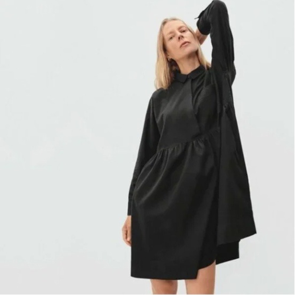 Everlane The Field Black Cotton Poplin Long Sleeve Mini Shirt Dress Women Size S